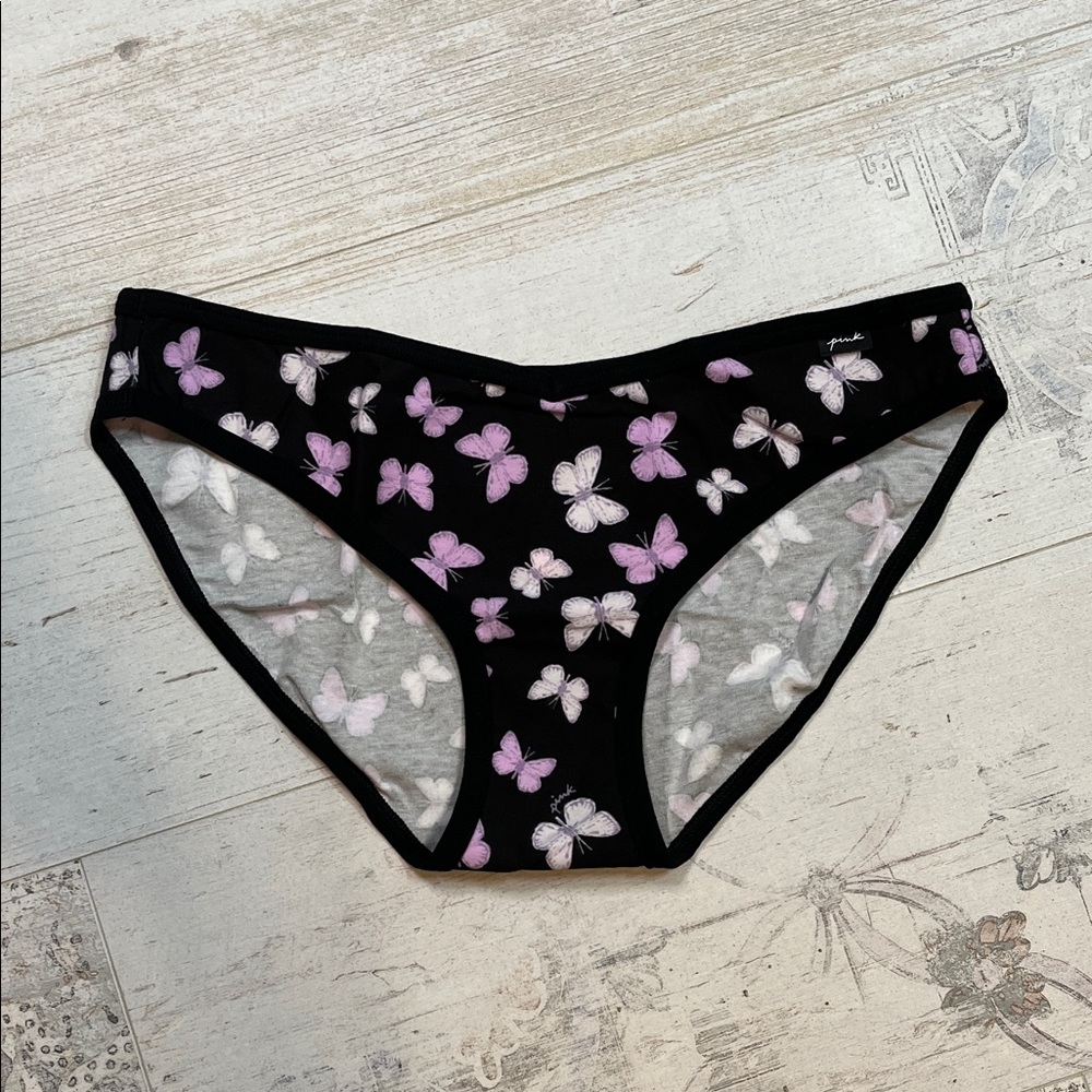 Pink Victoria's Secret Black and Purple Butterfly Bikini Panties Medium